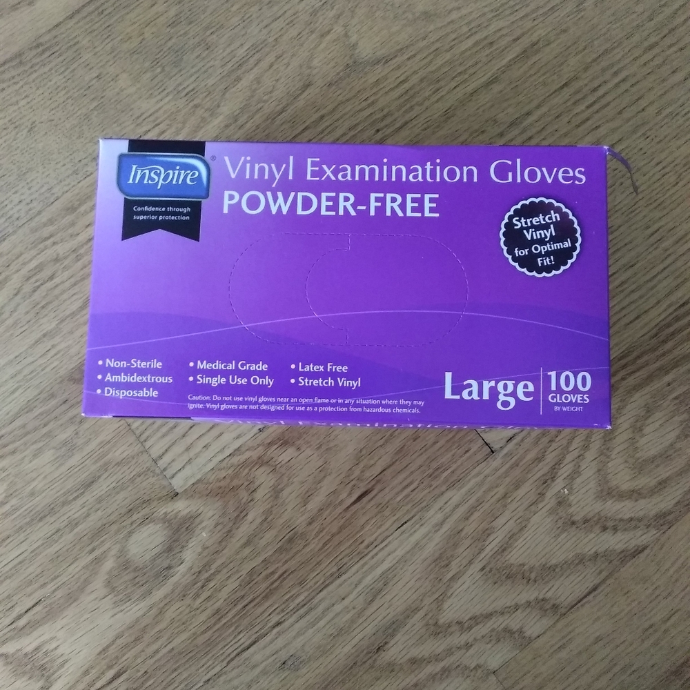 2 boxes of Inspire Large Powder-free Exam Grade Vinyl gloves